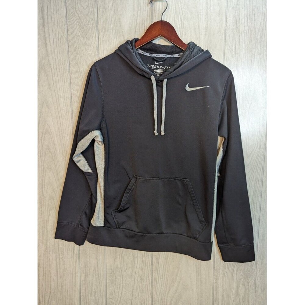 Nike Therma Fit Pullover Hoodie Sweatshirt Men's Small S Black Logo Polyester